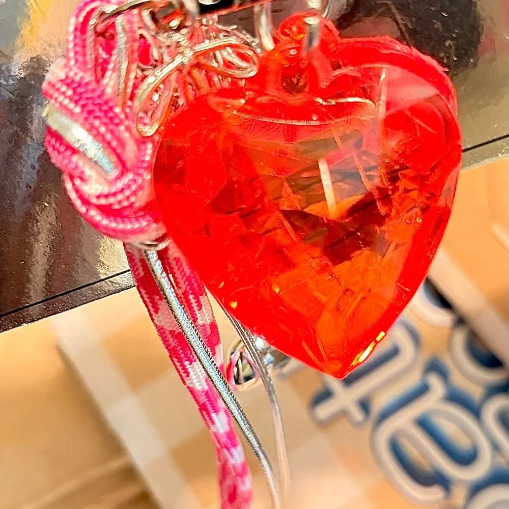 Madden Girl Silver Heart Bag Charm, Key Chain with Red and Pink Accents